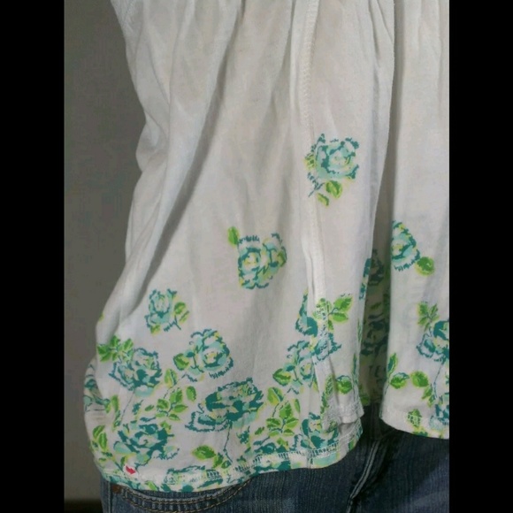 SO WHITE FLORAL HALTER TANK TUBE TOP SHIRT - Picture 6 of 8